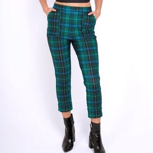 Blackmilk Rare Tartan Emerald Blue Green Cuffed Pants Size Large